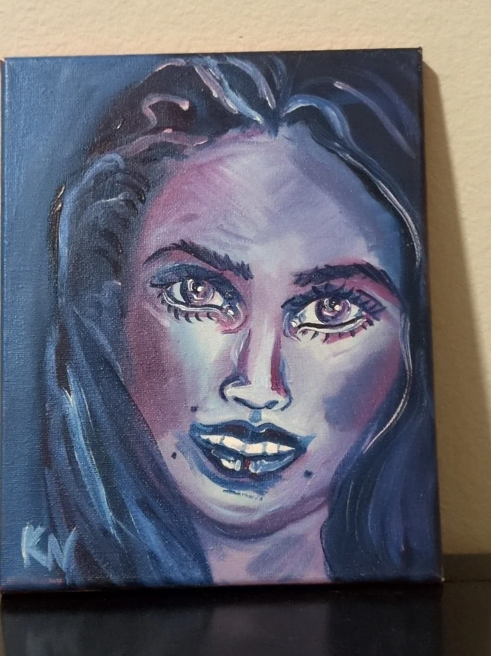 Hand-Painted Blue & Purple Oil Painting Portrait Canvas